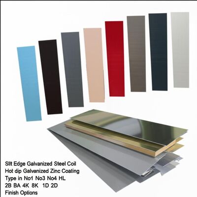 Горячеоцинкованная рулонная сталь с обрезанной кромкой, шириной 600-1500 мм, с вариантами отделки No1, No3, No4, HL, 2B, BA, 4K, 8K, 1D, 2D